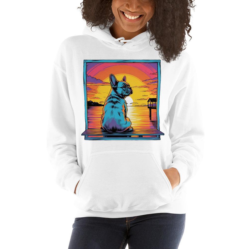 Frenchie Sitting on a dock of a bay - Unisex Hoodie - Frenchie Emporium