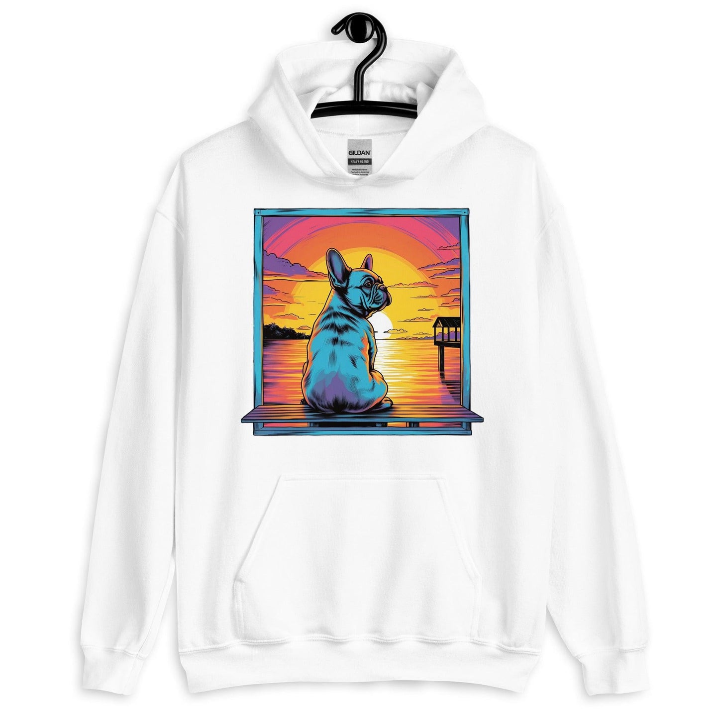 Frenchie Sitting on a dock of a bay - Unisex Hoodie - Frenchie Emporium