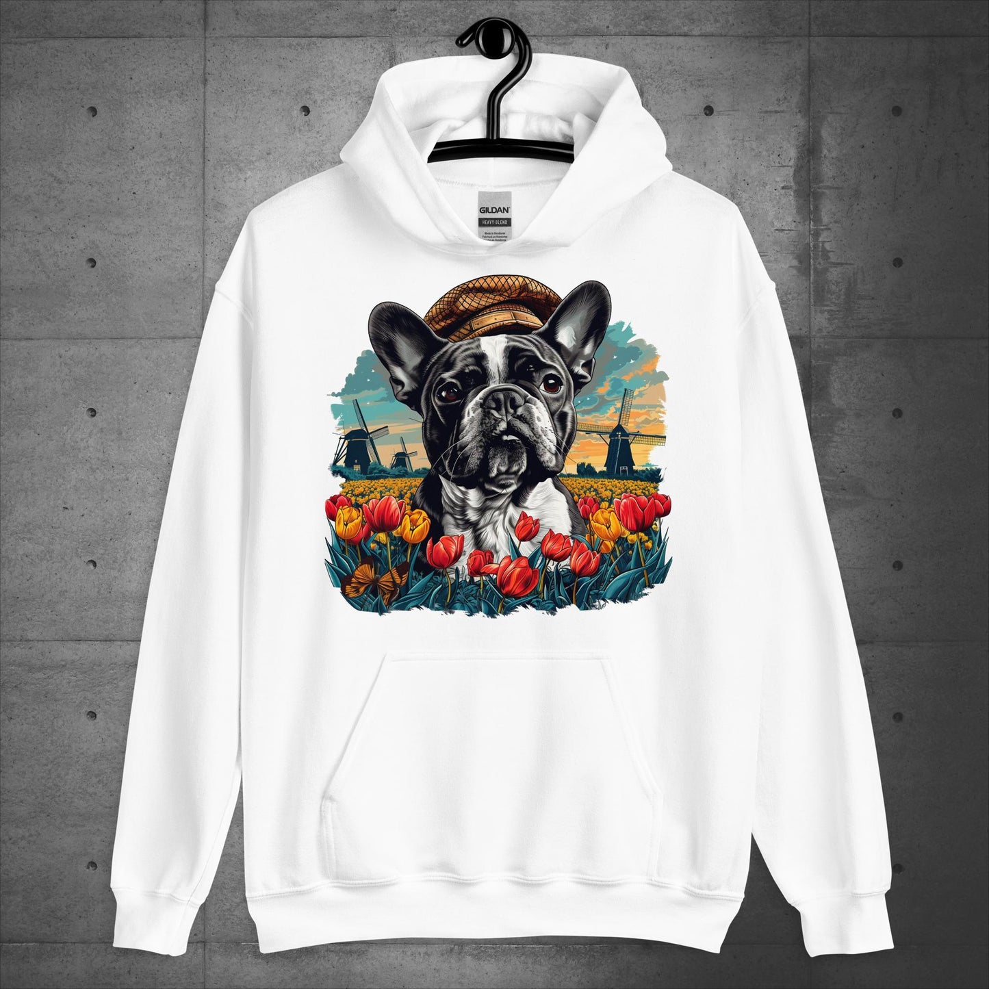 Frenchie idyllic Tulip Field - Unisex Hoodie - Frenchie Emporium