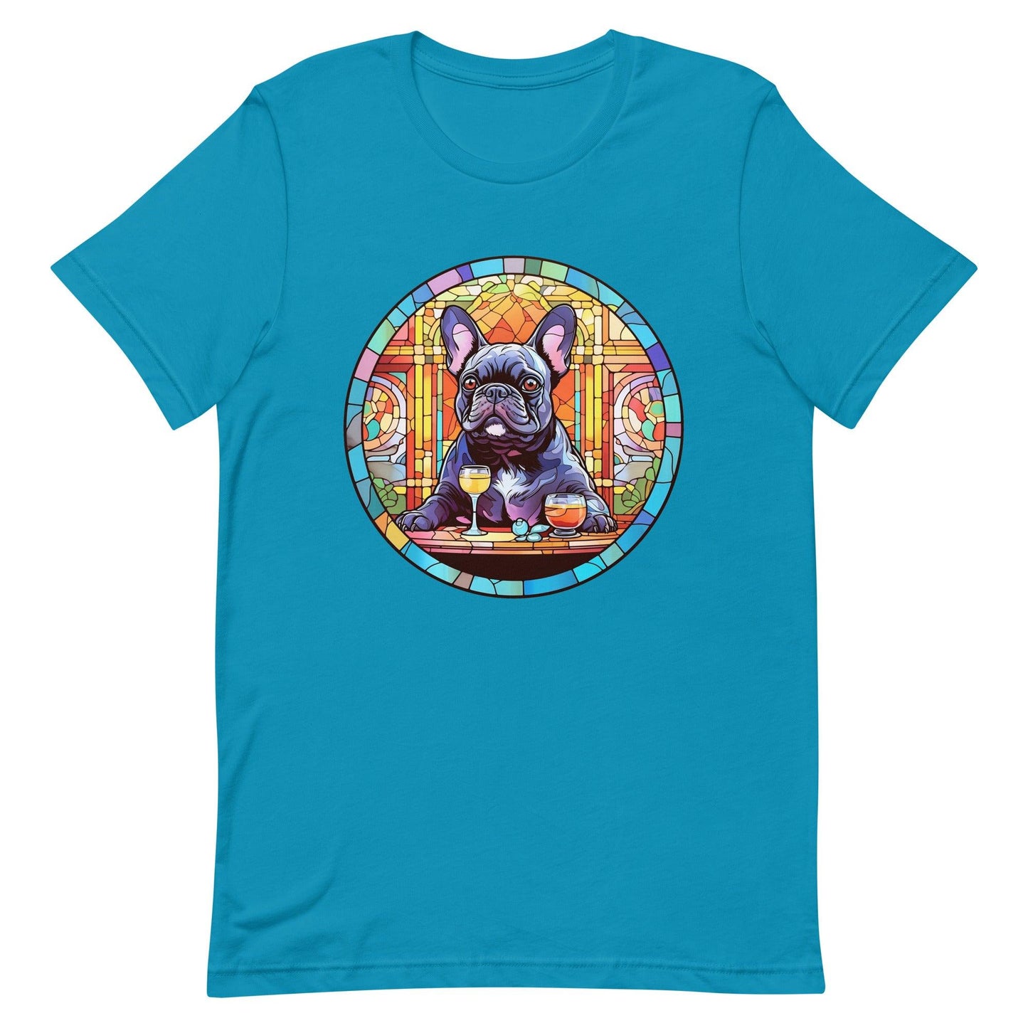 French Bulldog in Parisian café mosaic - Unisex T-shirt - Frenchie Emporium