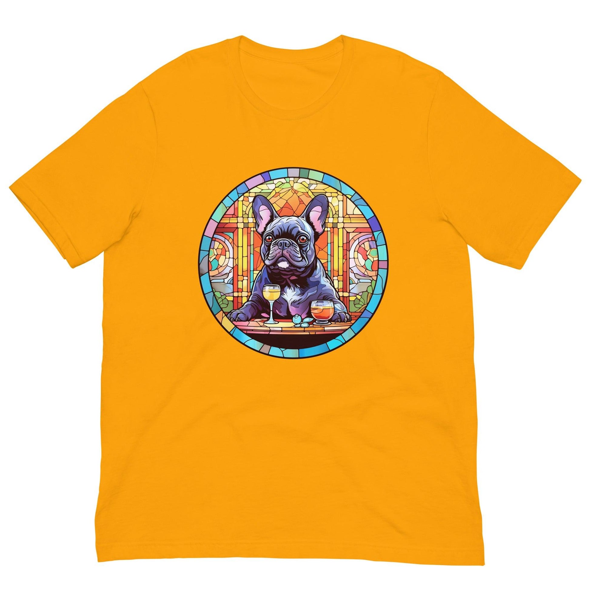 French Bulldog in Parisian café mosaic - Unisex T-shirt - Frenchie Emporium