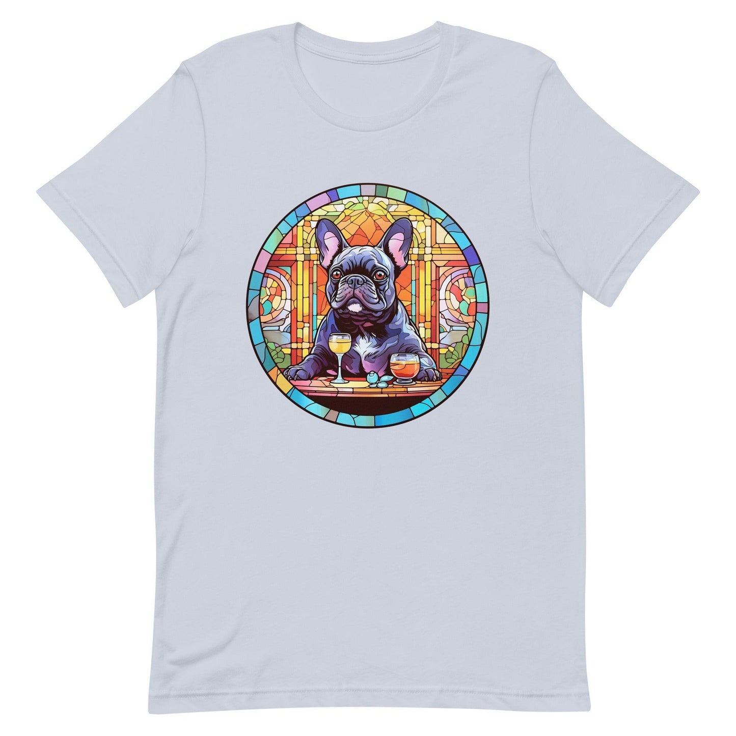 French Bulldog in Parisian café mosaic - Unisex T-shirt - Frenchie Emporium