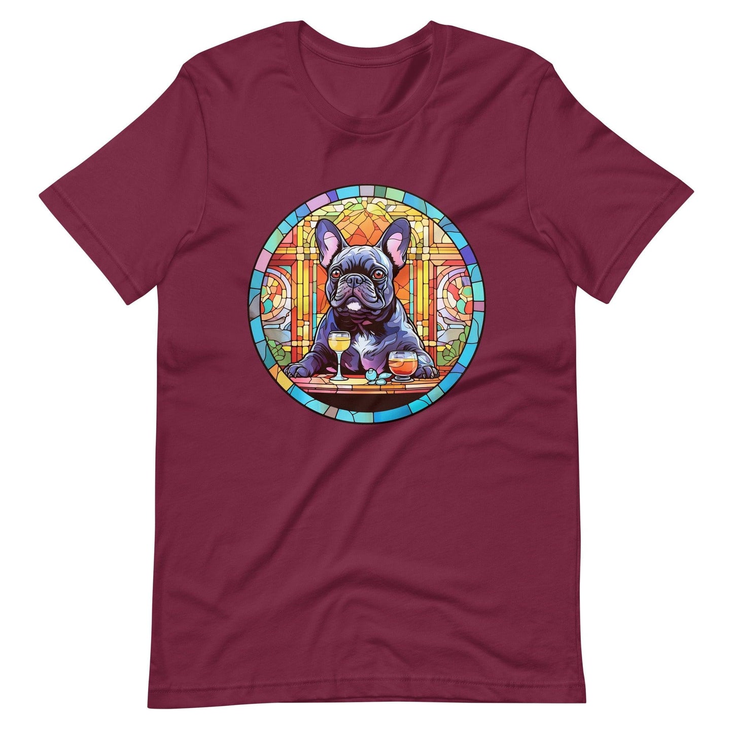 French Bulldog in Parisian café mosaic - Unisex T-shirt - Frenchie Emporium