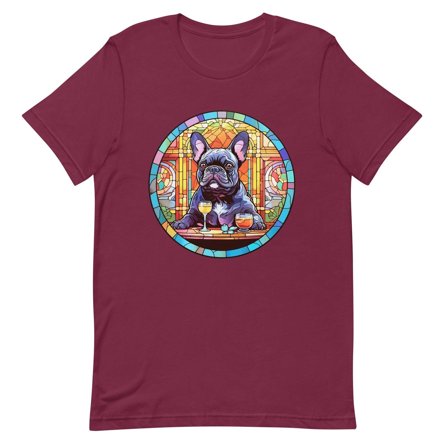 French Bulldog in Parisian café mosaic - Unisex T-shirt - Frenchie Emporium