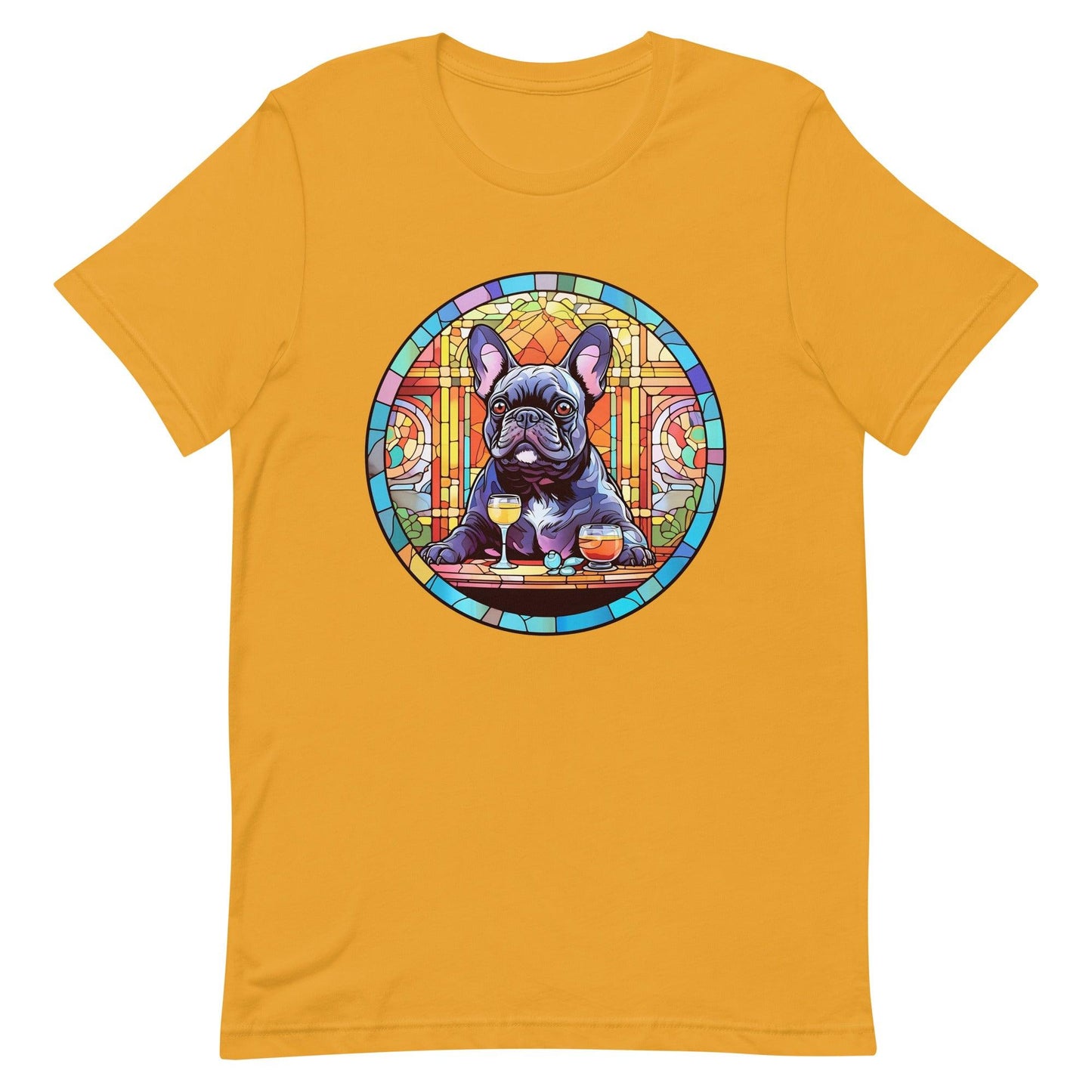 French Bulldog in Parisian café mosaic - Unisex T-shirt - Frenchie Emporium