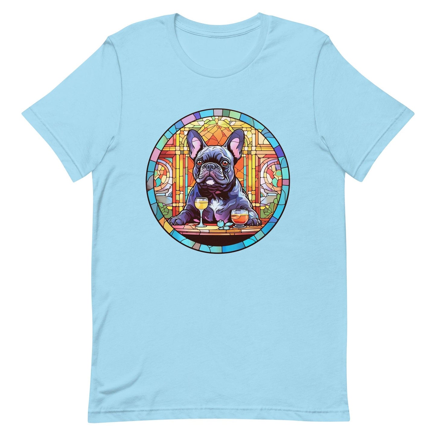 French Bulldog in Parisian café mosaic - Unisex T-shirt - Frenchie Emporium