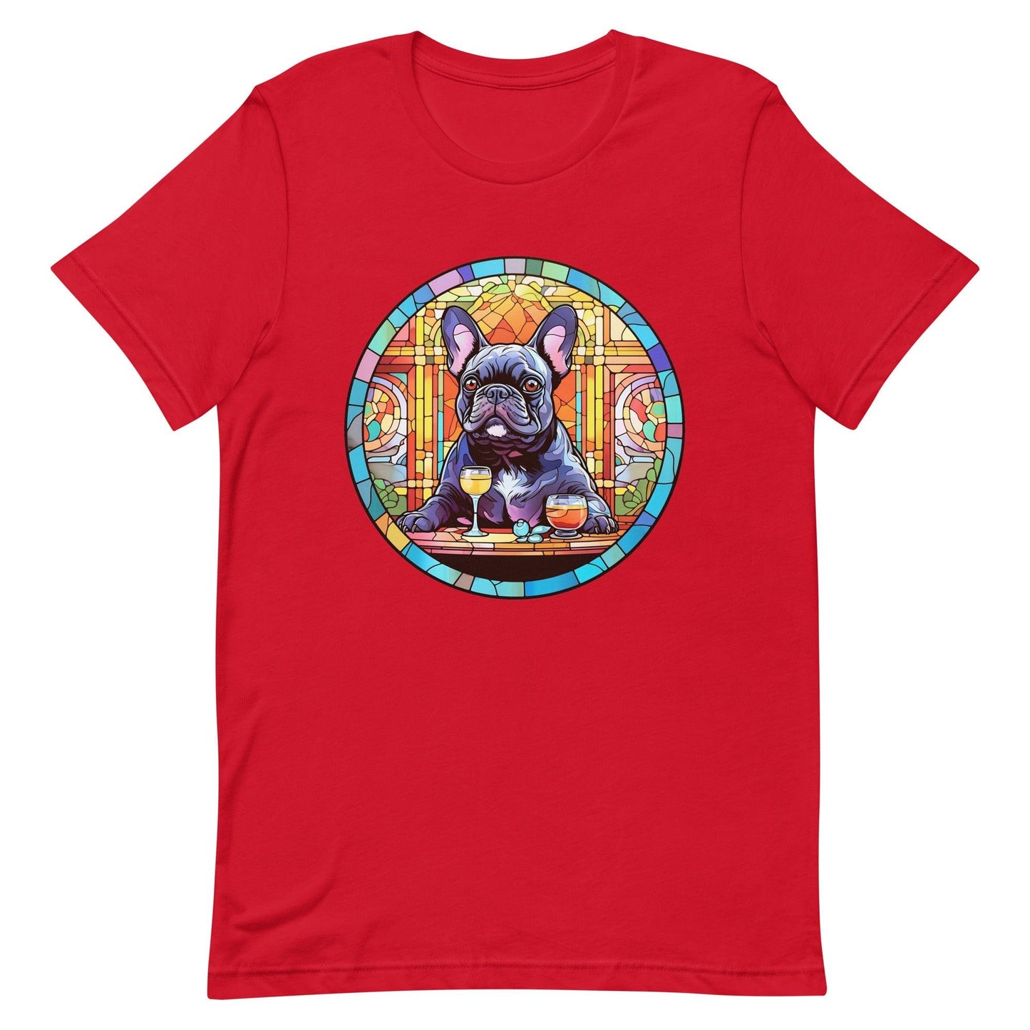 French Bulldog in Parisian café mosaic - Unisex T-shirt - Frenchie Emporium