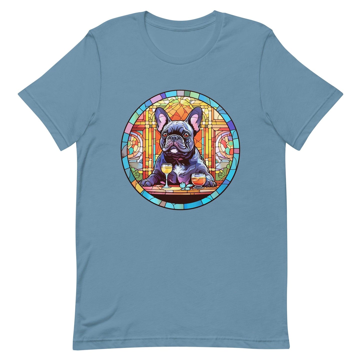 French Bulldog in Parisian café mosaic - Unisex T-shirt - Frenchie Emporium