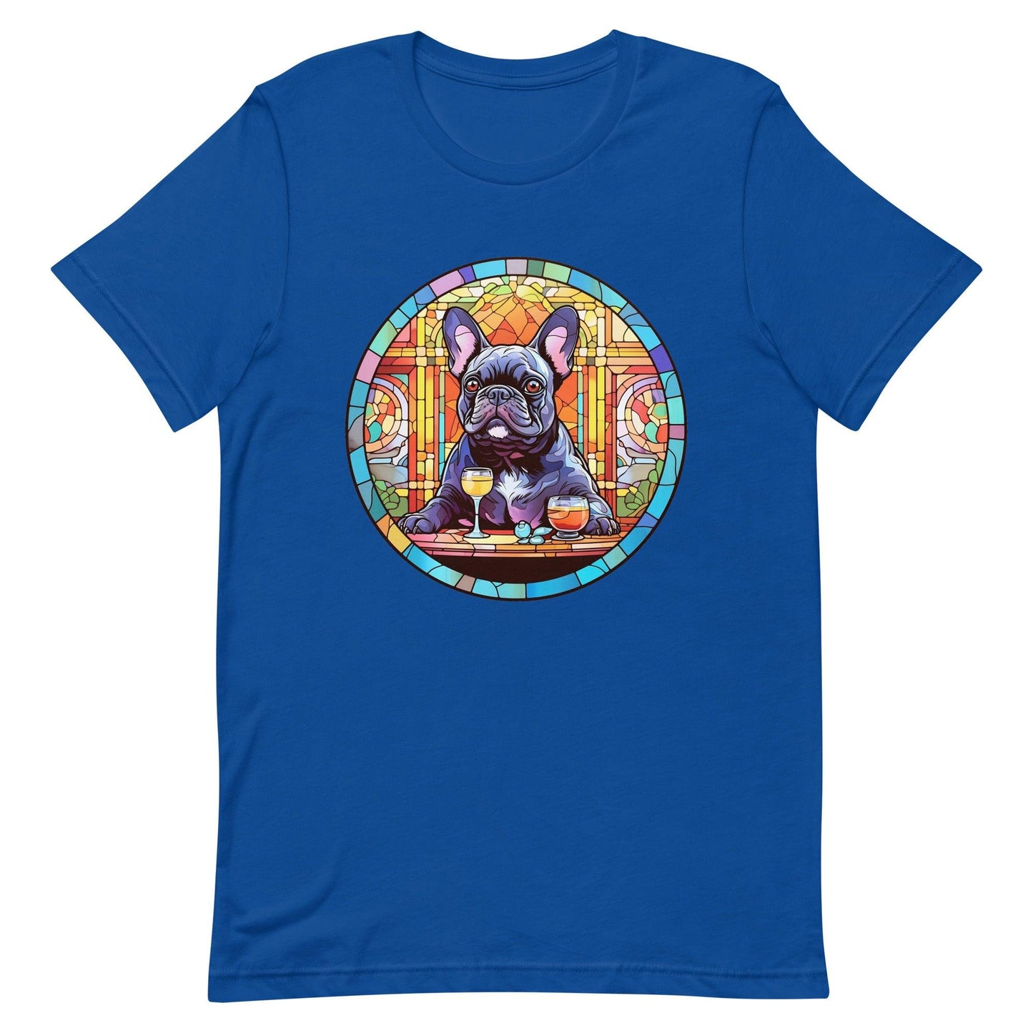 French Bulldog in Parisian café mosaic - Unisex T-shirt - Frenchie Emporium