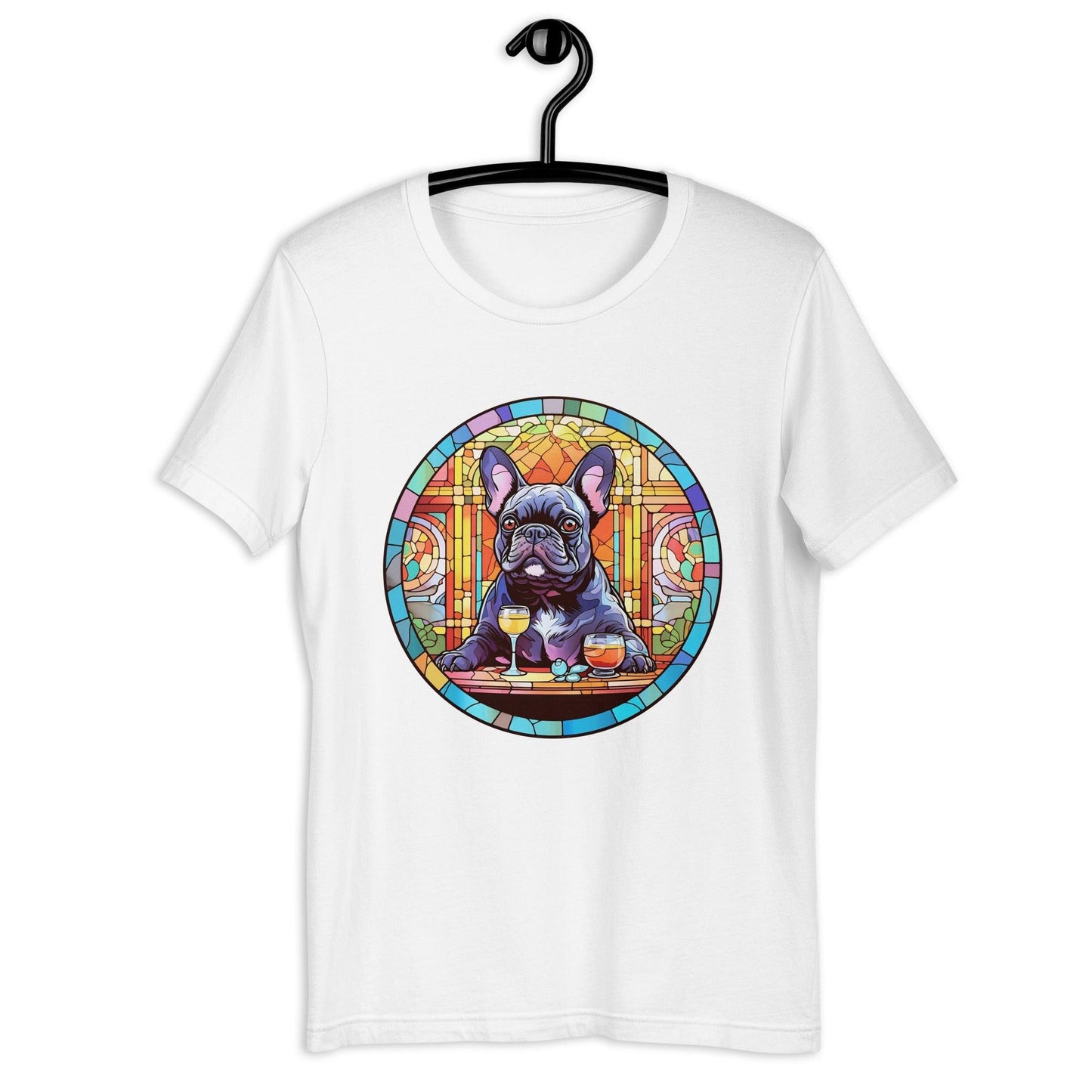 French Bulldog in Parisian café mosaic - Unisex T-shirt - Frenchie Emporium