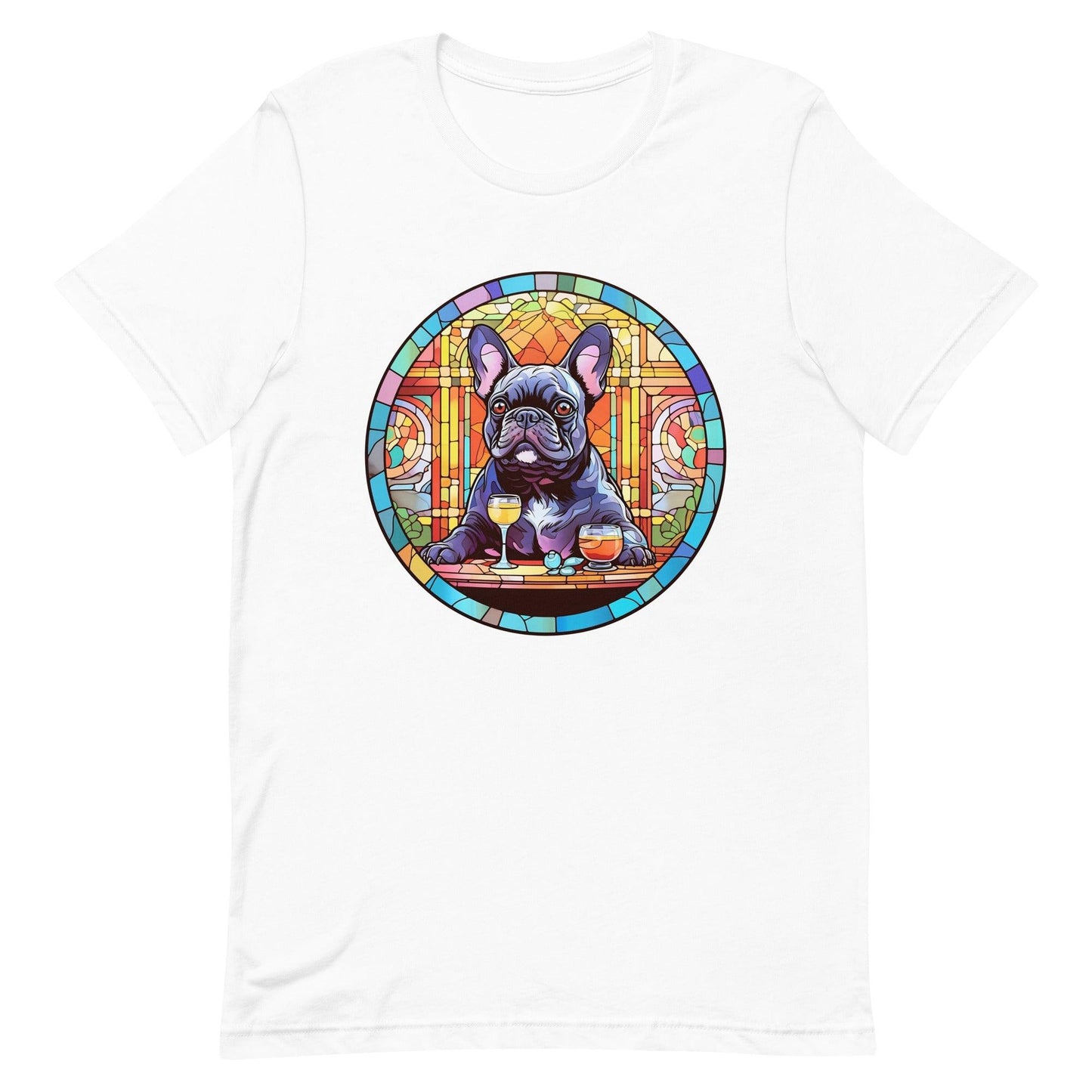 French Bulldog in Parisian café mosaic - Unisex T-shirt - Frenchie Emporium
