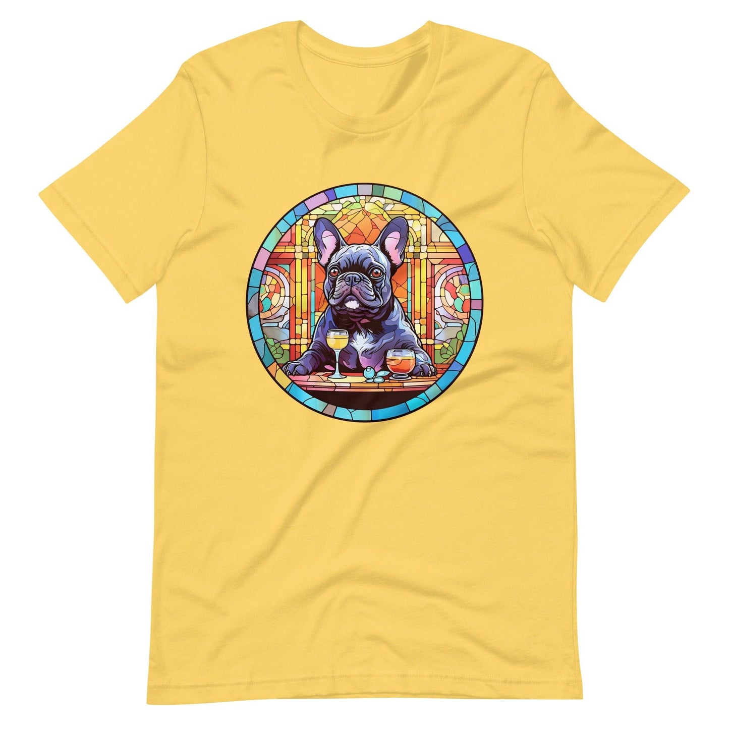 French Bulldog in Parisian café mosaic - Unisex T-shirt - Frenchie Emporium
