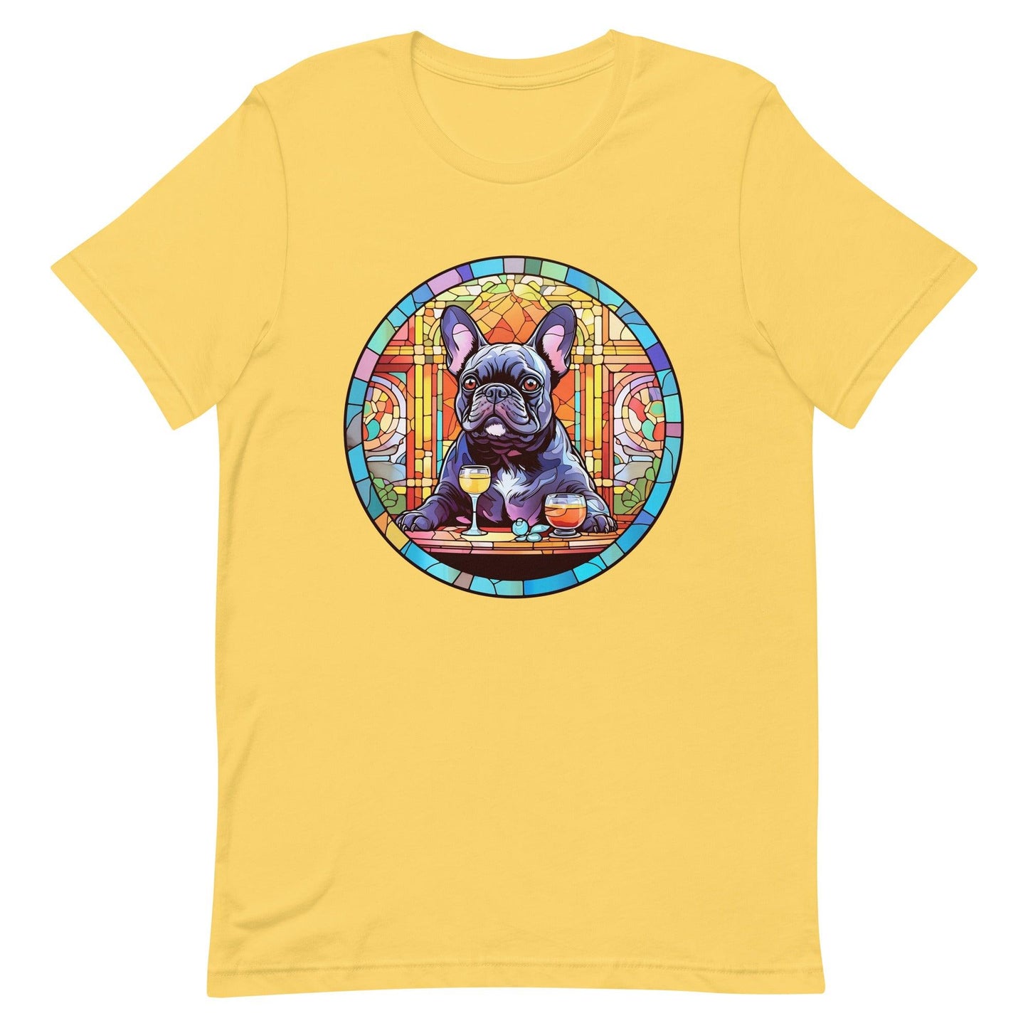 French Bulldog in Parisian café mosaic - Unisex T-shirt - Frenchie Emporium