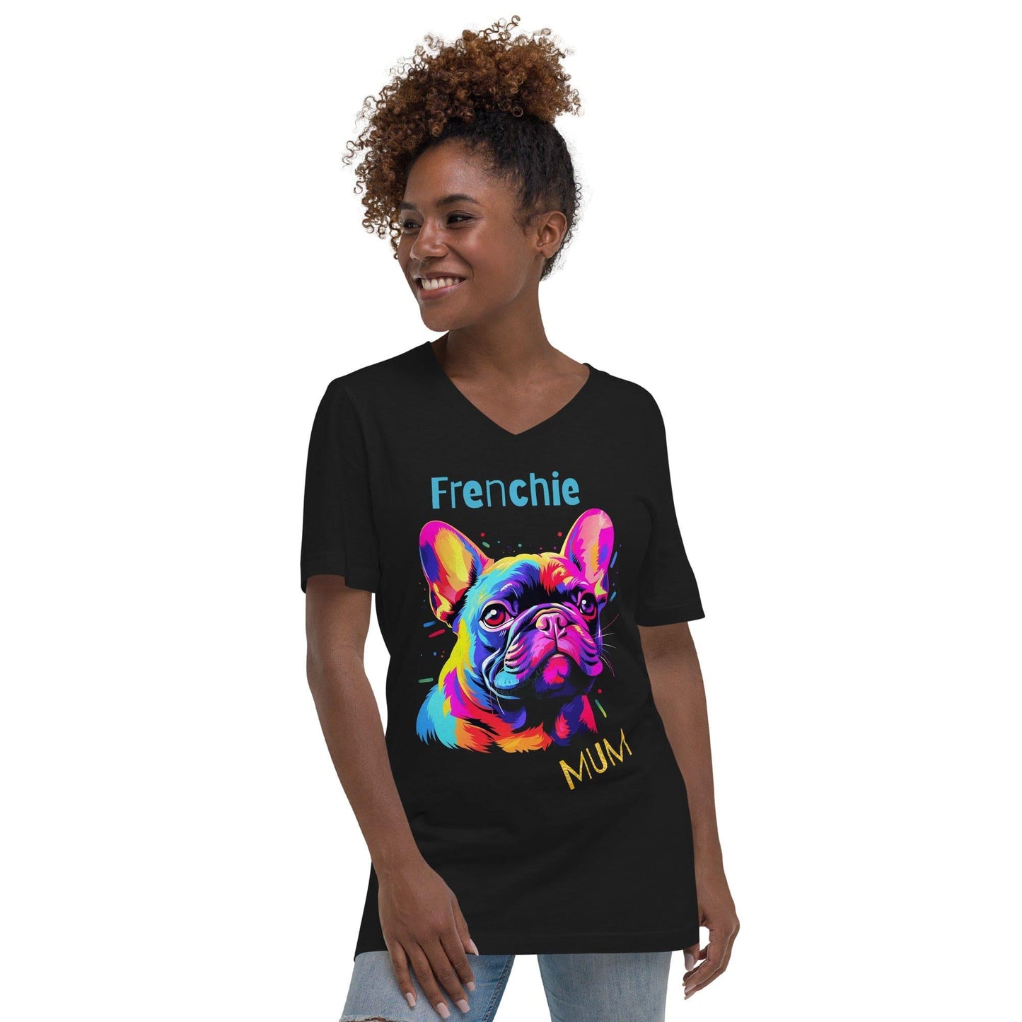 Frenchie Mum - Unisex Short Sleeve V-Neck T-Shirt - Frenchie Emporium