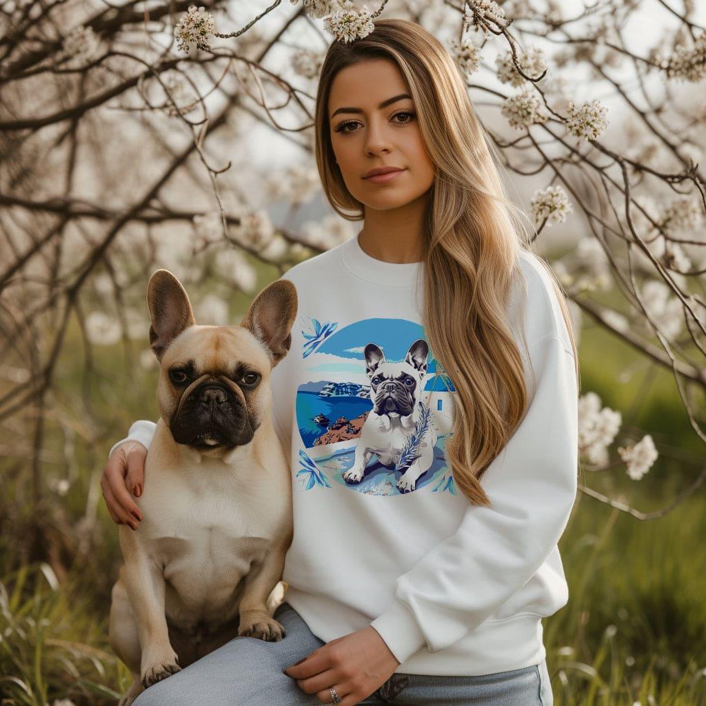 Tranquil Santorini Frenchie Unisex Sweater - Frenchie Emporium