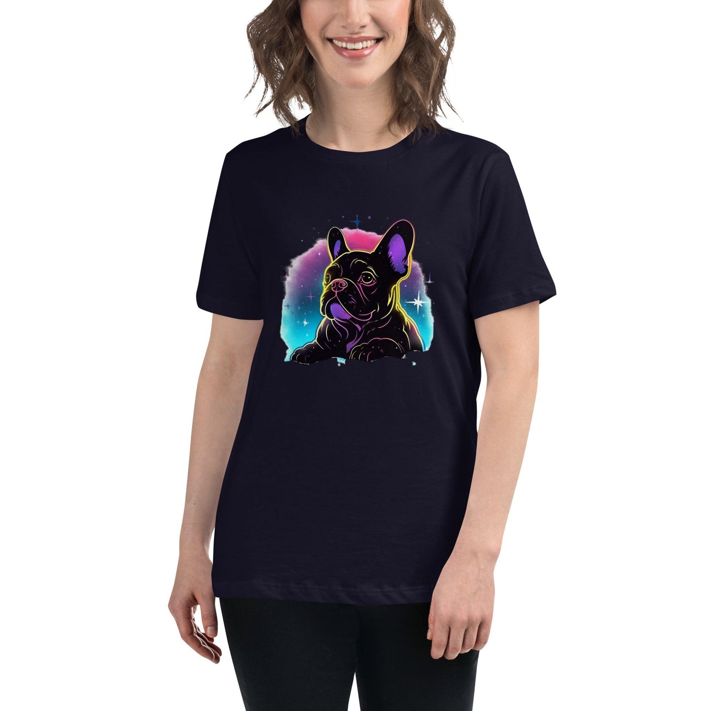 Stellar Frenchie - Neon Stars Silhouette T-Shirt - Frenchie Emporium