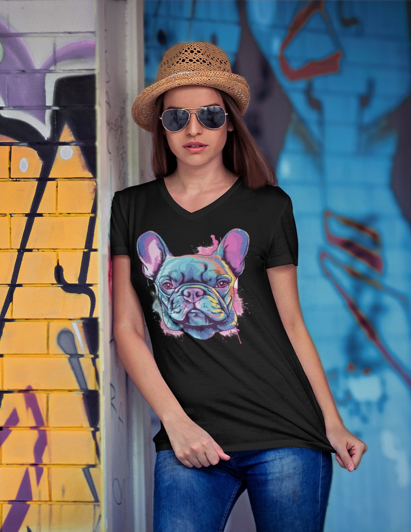 70s Frenchie - Women's V-Neck T-Shirt - Frenchie Emporium