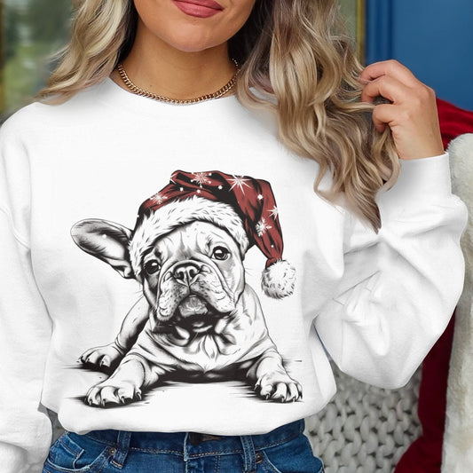 Frenchie Xmas sweater with xmas hat