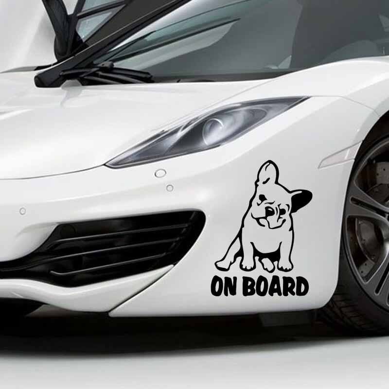 Car Sticker Vinyl Decal Dog French Bulldog On Board Cartoon Black/Silver - Frenchie Emporium