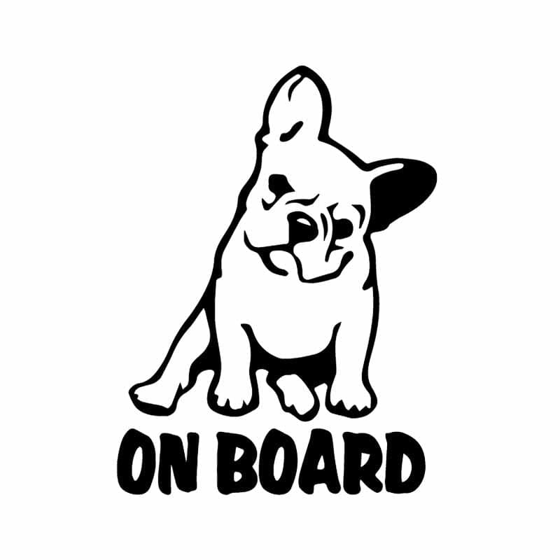 Car Sticker Vinyl Decal Dog French Bulldog On Board Cartoon Black/Silver - Frenchie Emporium