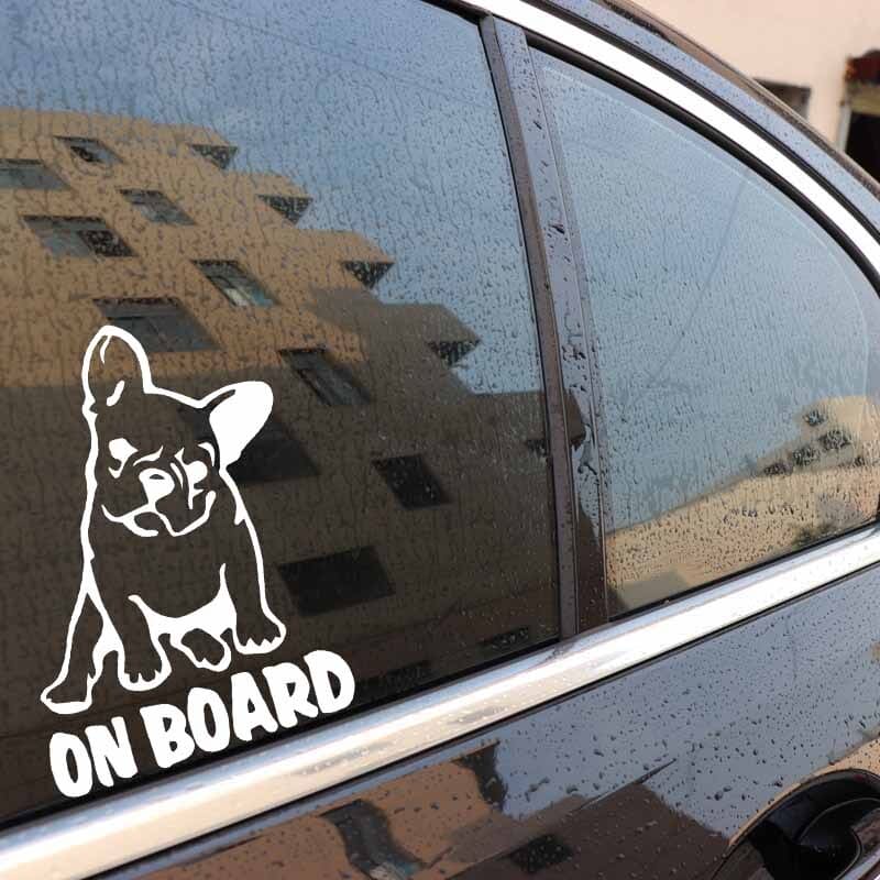 Car Sticker Vinyl Decal Dog French Bulldog On Board Cartoon Black/Silver