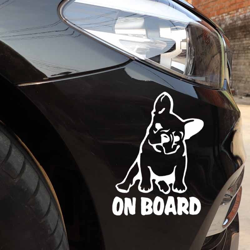 Car Sticker Vinyl Decal Dog French Bulldog On Board Cartoon Black/Silver - Frenchie Emporium