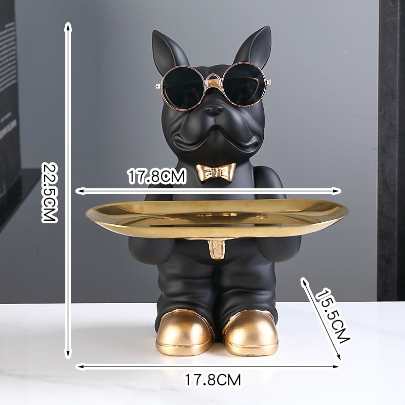 French Bulldog Butler with Double Gold Metal Tray Gift