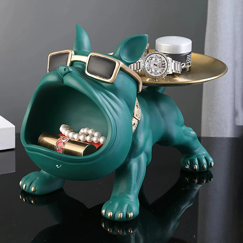 Adorable French Bulldog Butler Sculpture with Tray & Storage Box