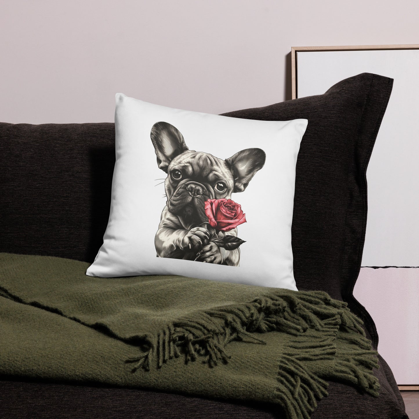 French Bulldog Red Rose Pillow