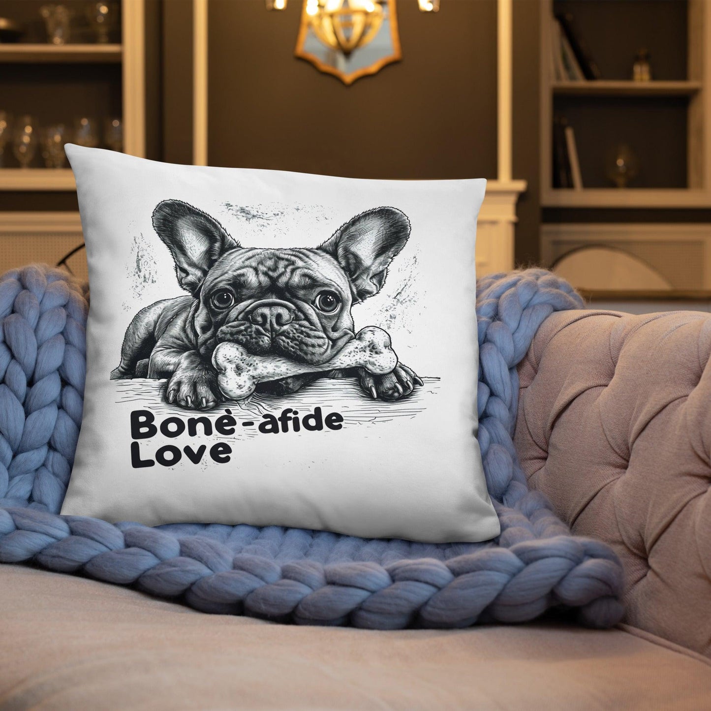 Frenchie 'bone-afide' love - Pillow - Frenchie Emporium