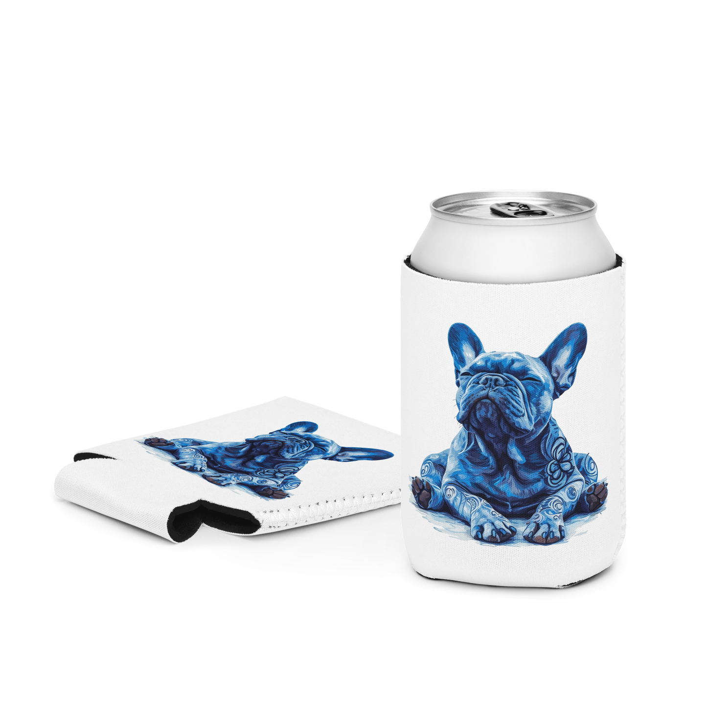 Zen Mode Frenchie Can Cooler – Art-Inspired Drink Sleeve
