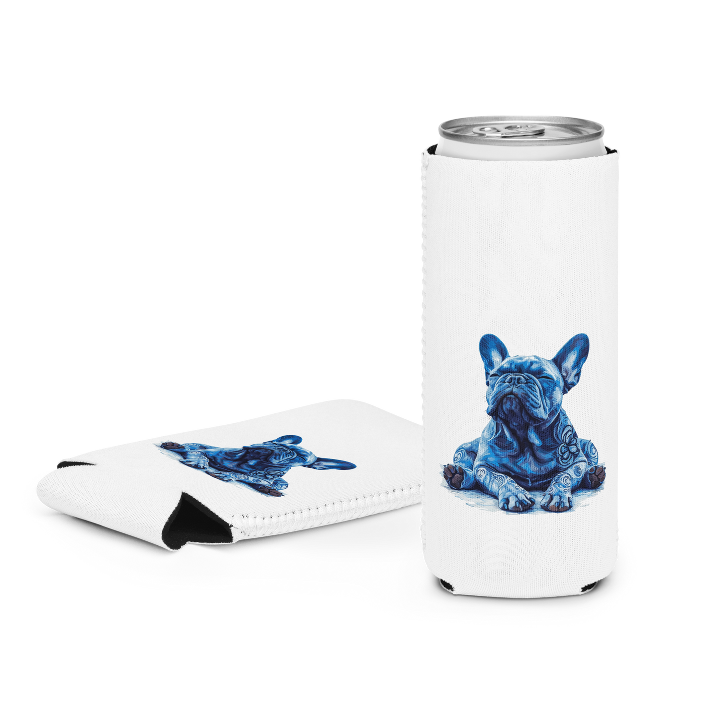 Zen Mode Frenchie Can Cooler – Art-Inspired Drink Sleeve