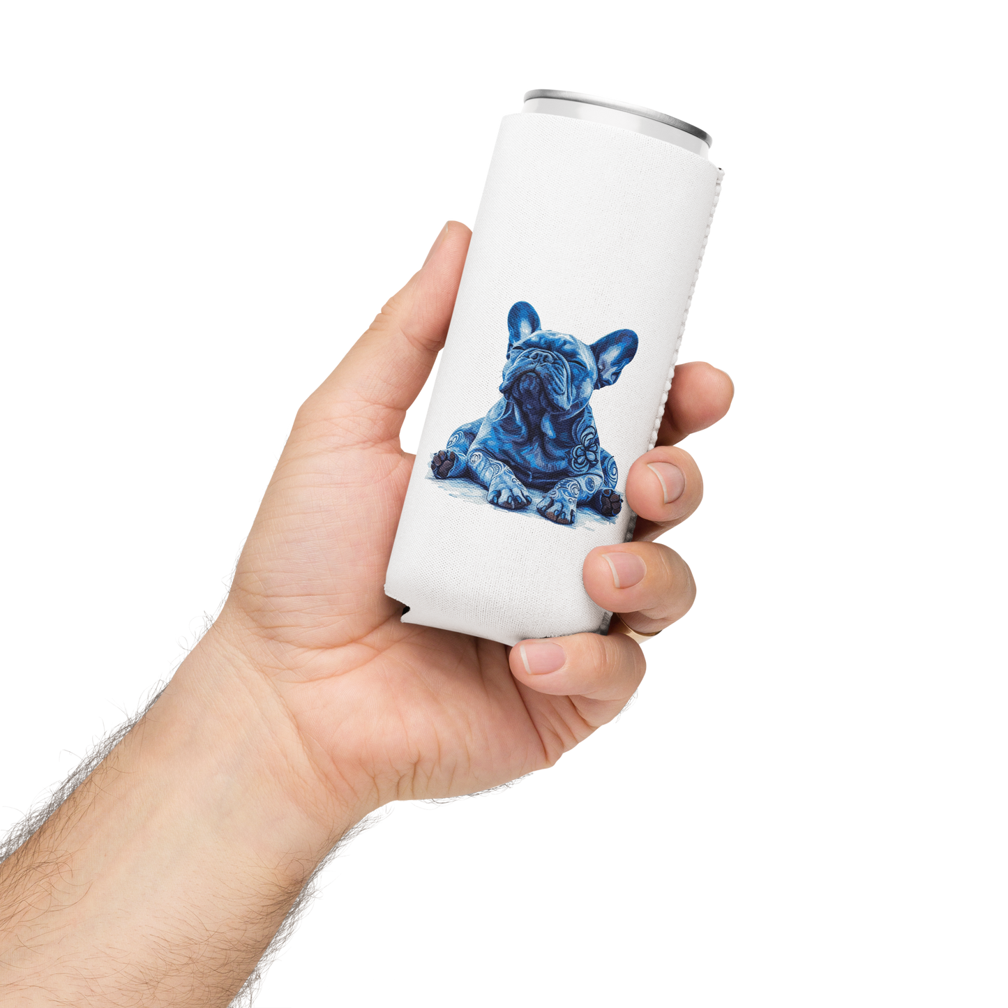 Zen Mode Frenchie Can Cooler – Art-Inspired Drink Sleeve