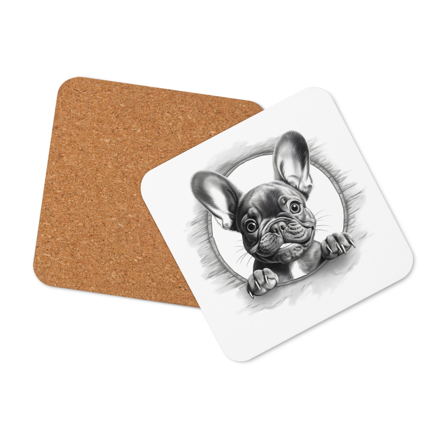 Sketch-Style Frenchie - Cork-back coaster