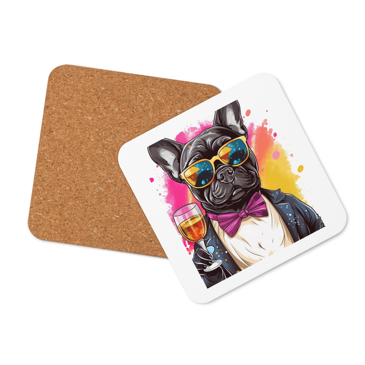 Frenchie Cheers! Cork-back coaster