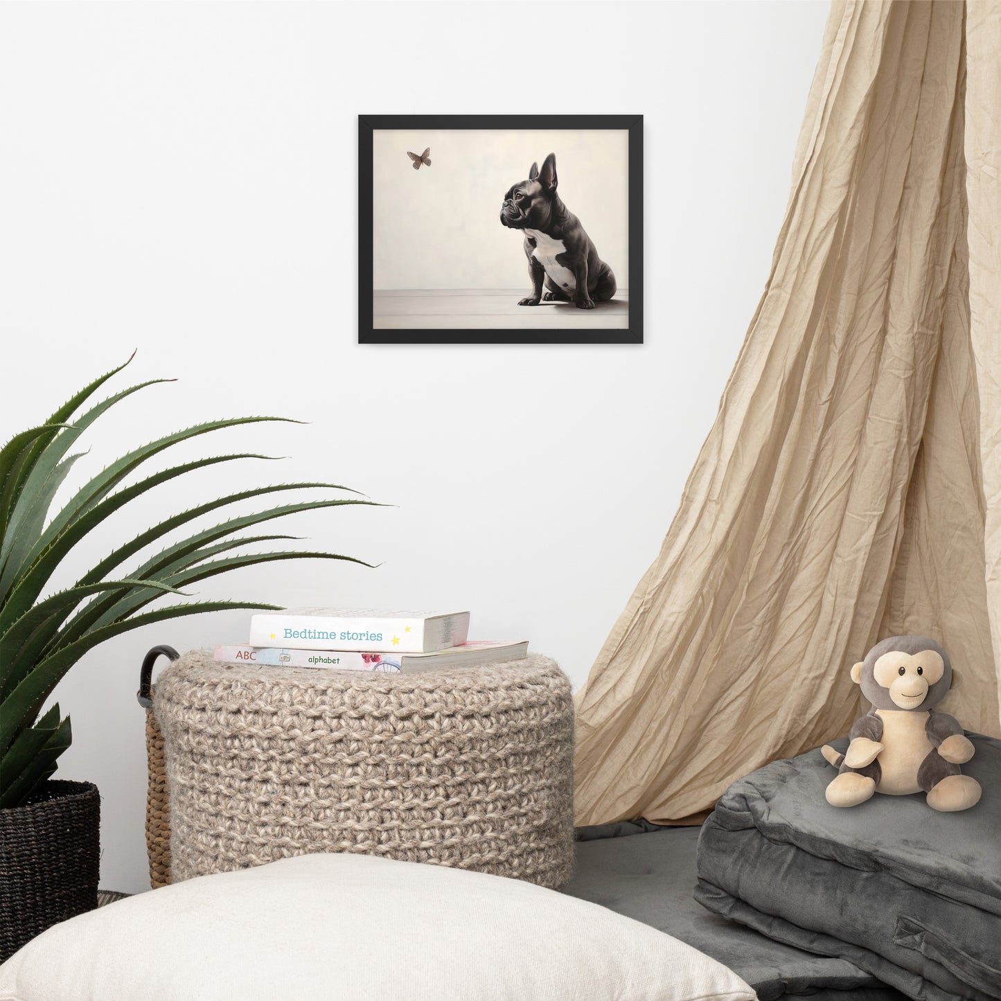 Frenchie Butterfly Gaze - Framed Poster