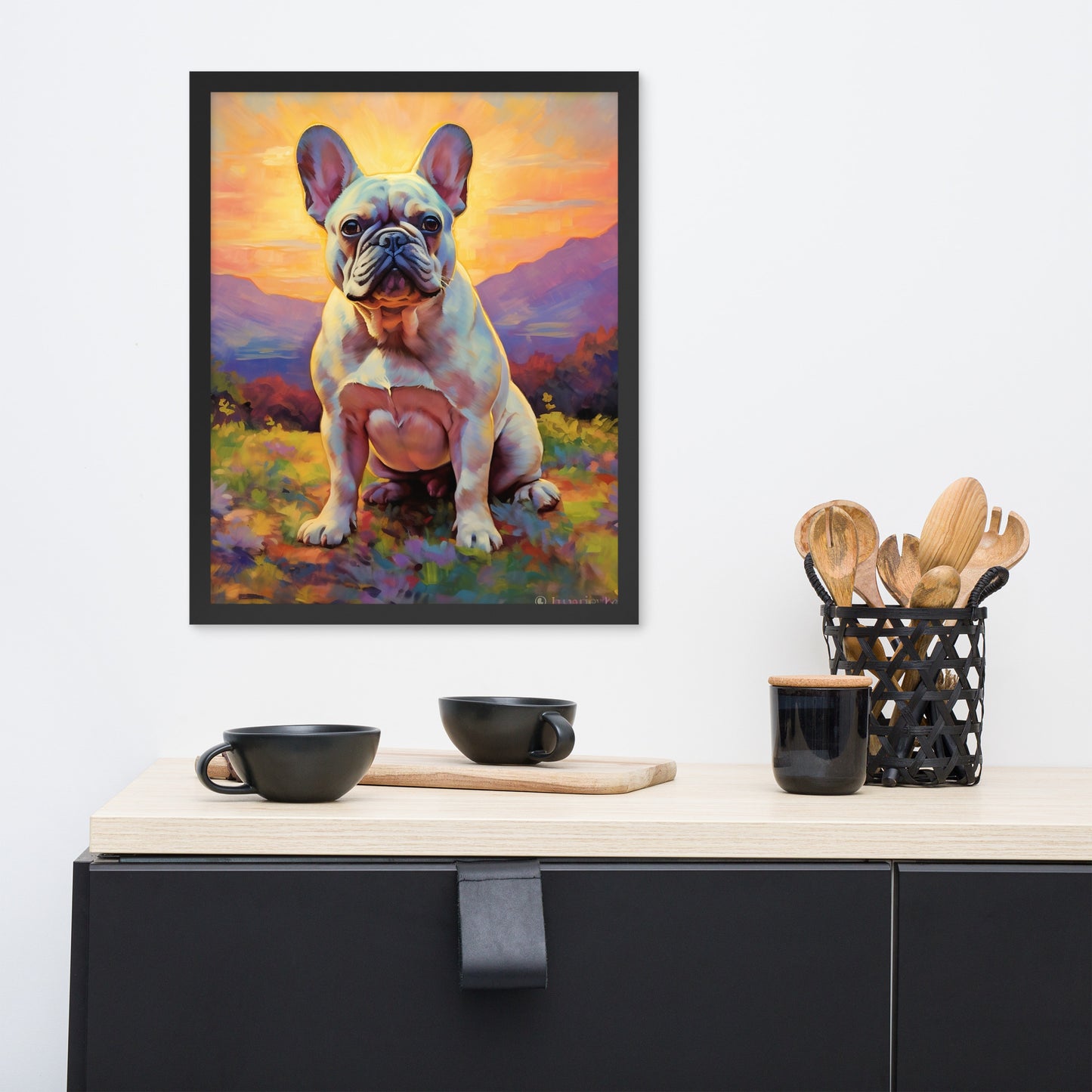 Impressionist Frenchie - Tranquil Landscape Framed Poster