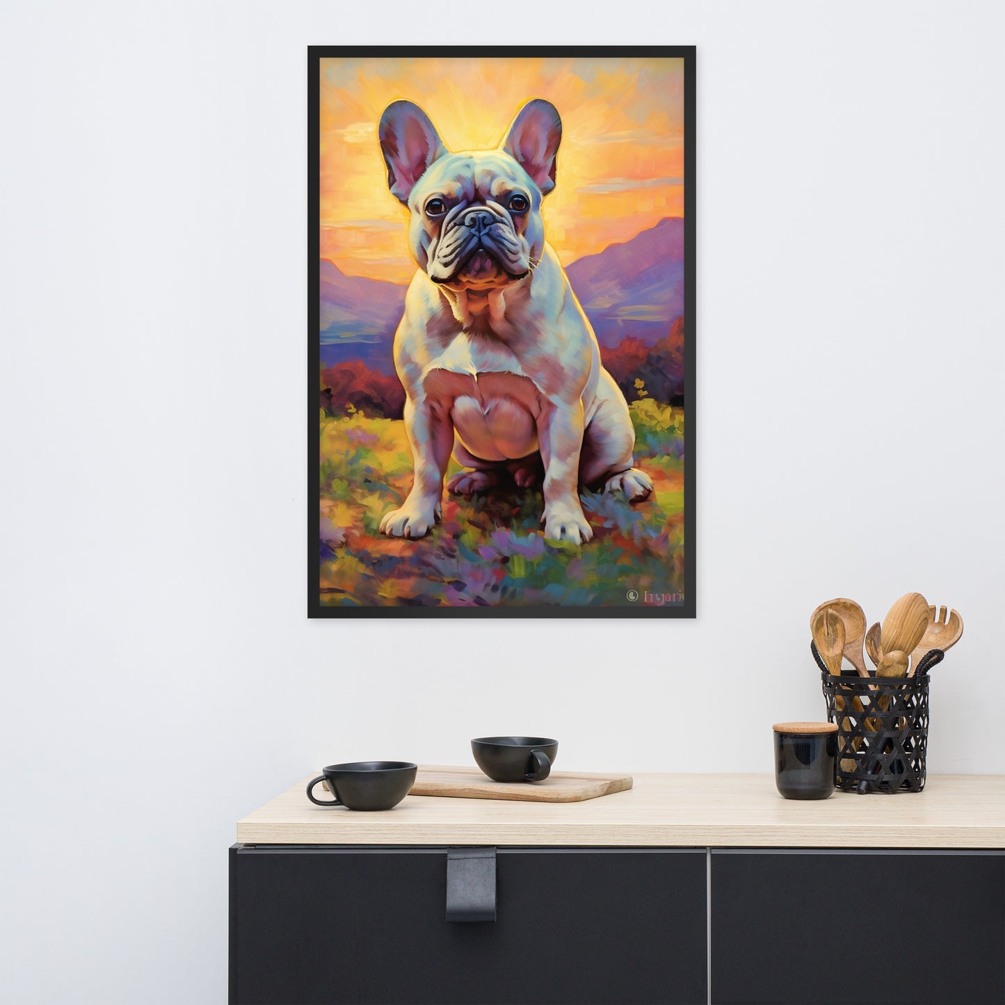 Impressionist Frenchie - Tranquil Landscape Framed Poster - Frenchie Emporium