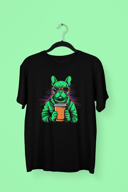 Neon Buzz: Green Frenchie with Orange Coffee To Go T-Shirt