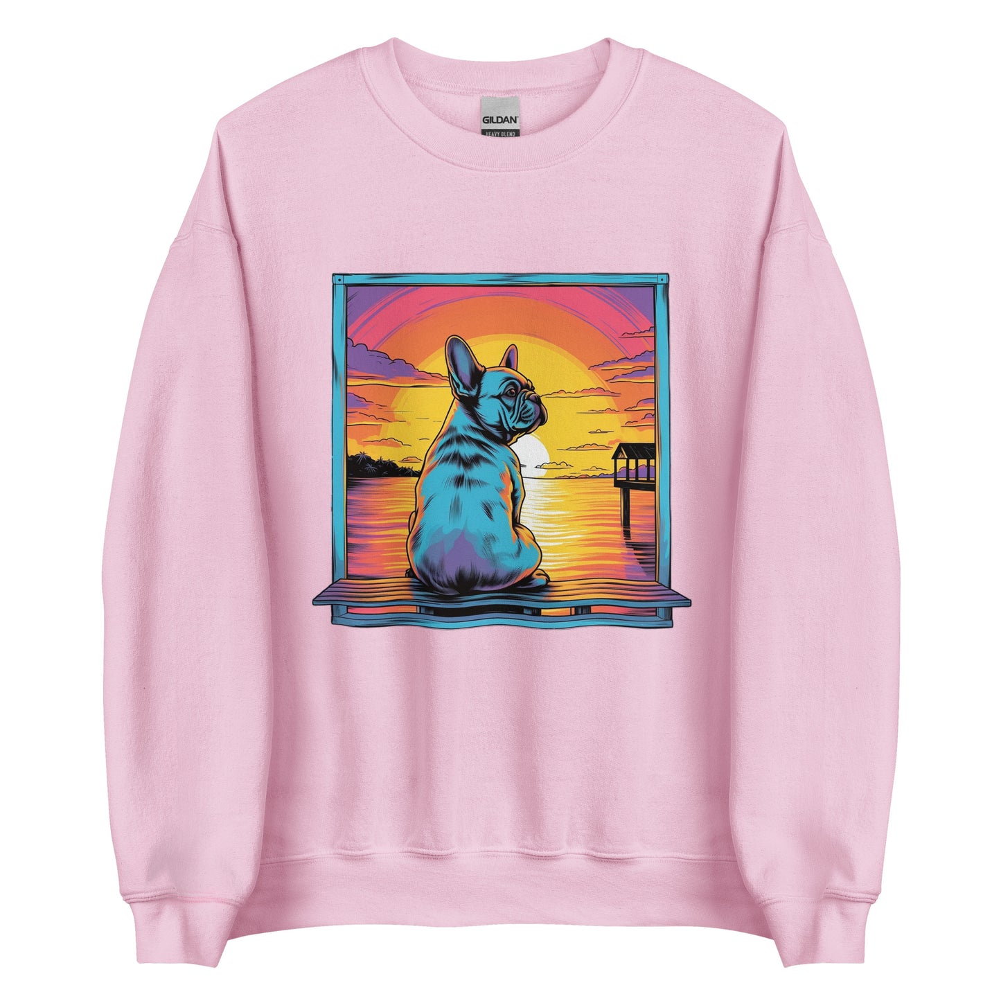 Frenchie Sitting on a dock of a bay - Unisex Sweater - Frenchie Emporium