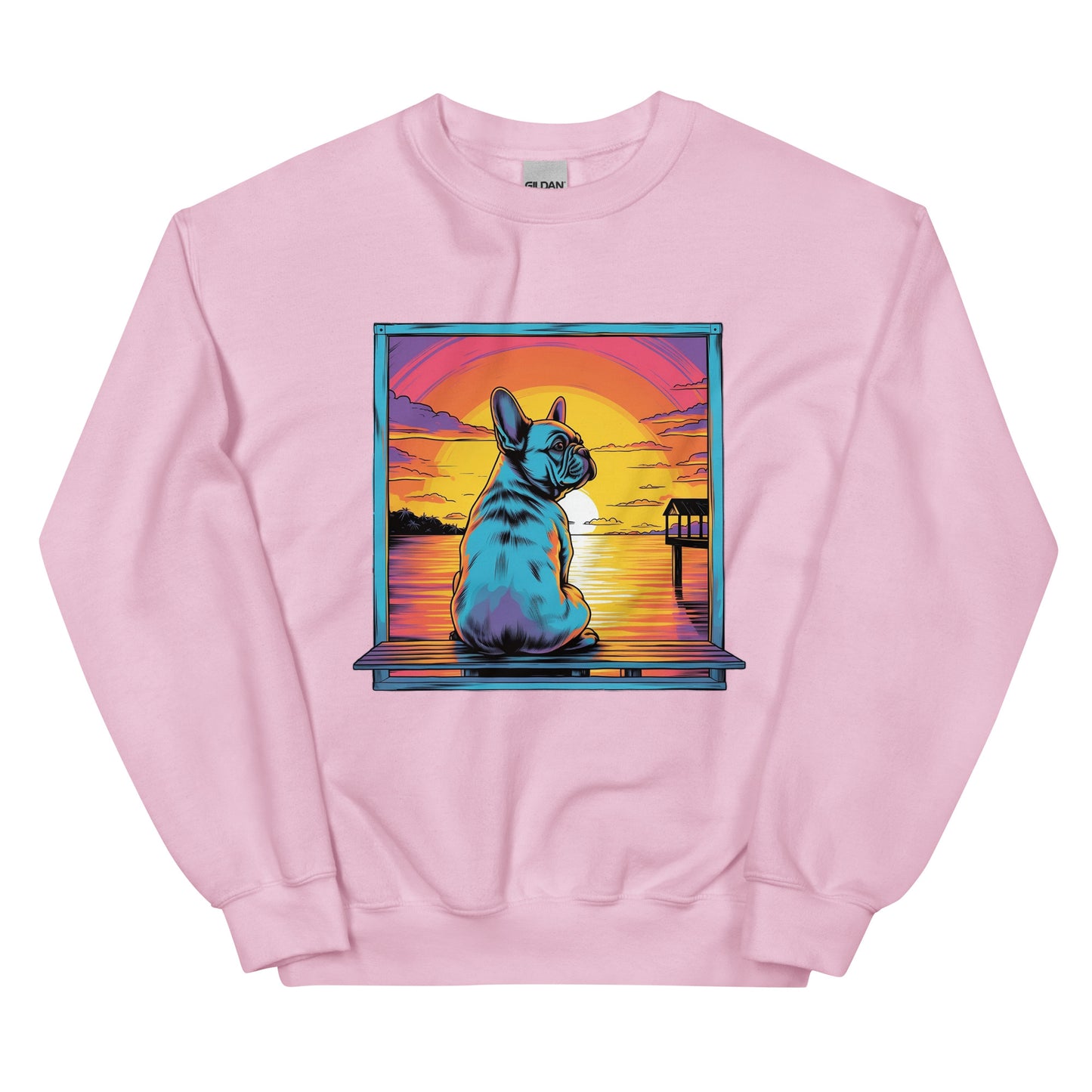 Frenchie Sitting on a dock of a bay - Unisex Sweater - Frenchie Emporium