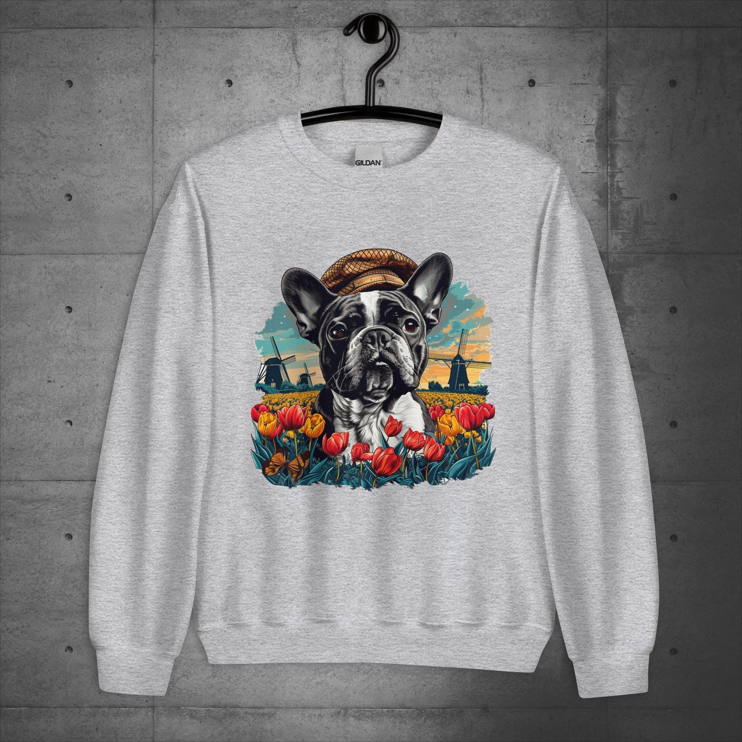 Tulip Field Frenchie - Unisex Sweater/Sweatshirt