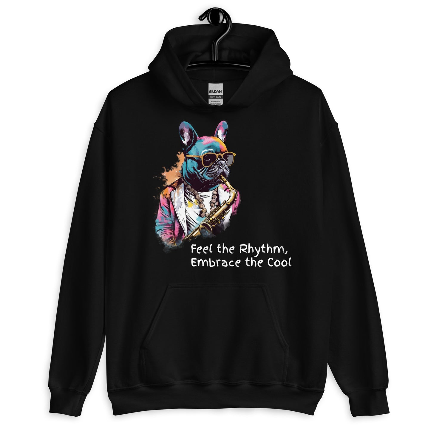 Jazzy Frenchie Saxophonist Unisex Hoodie