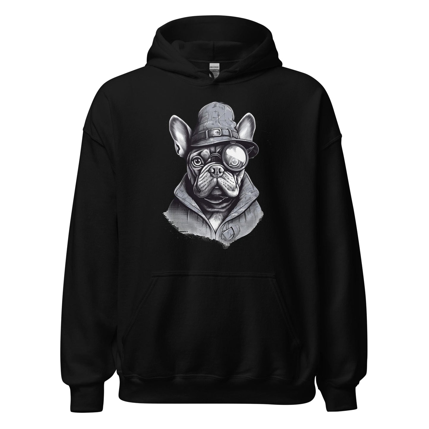 Frenchie Monocle: Stylish Canine Fashion with a Touch of Sophistication - Unisex Hoodie