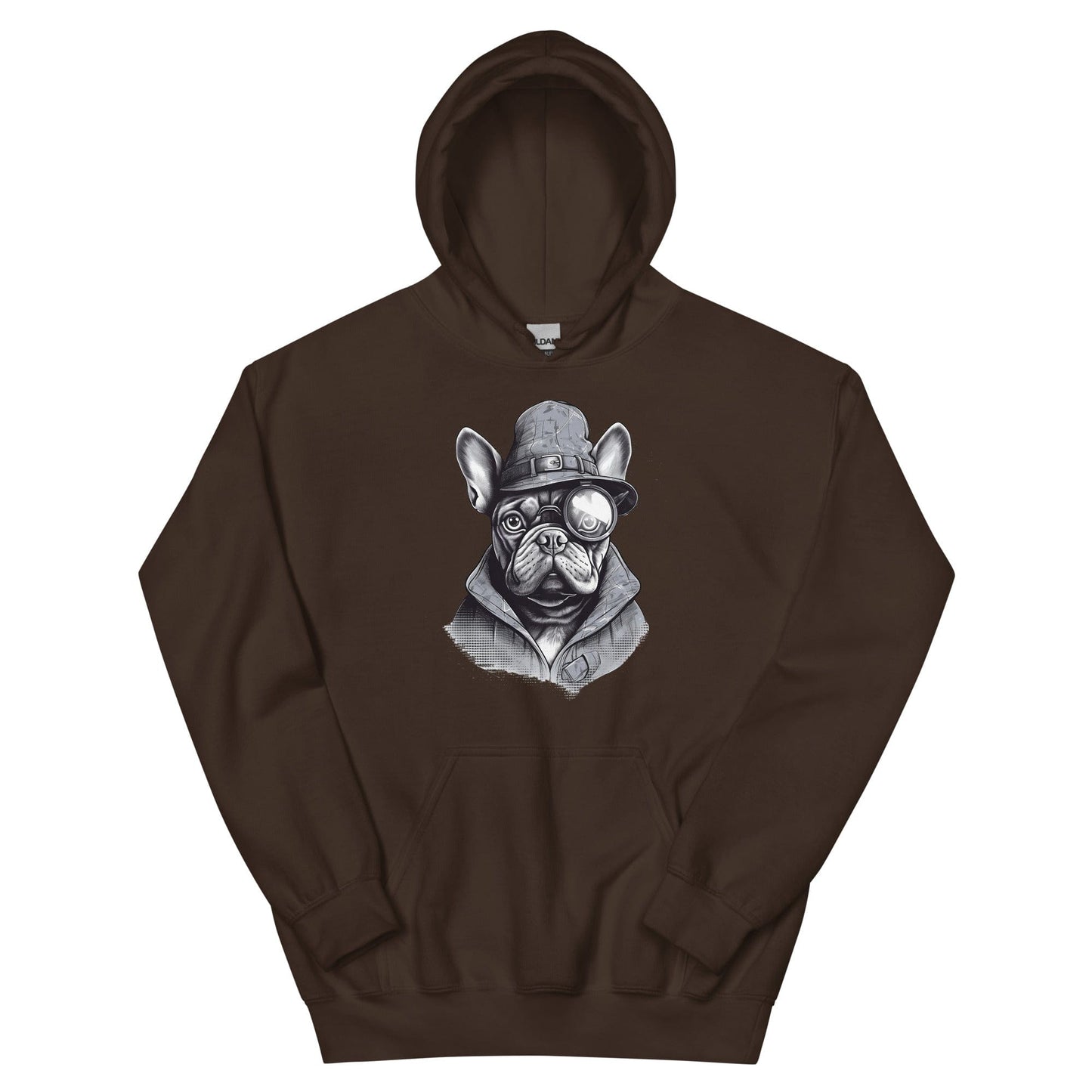 Frenchie Monocle: Stylish Canine Fashion with a Touch of Sophistication - Unisex Hoodie - Frenchie Emporium