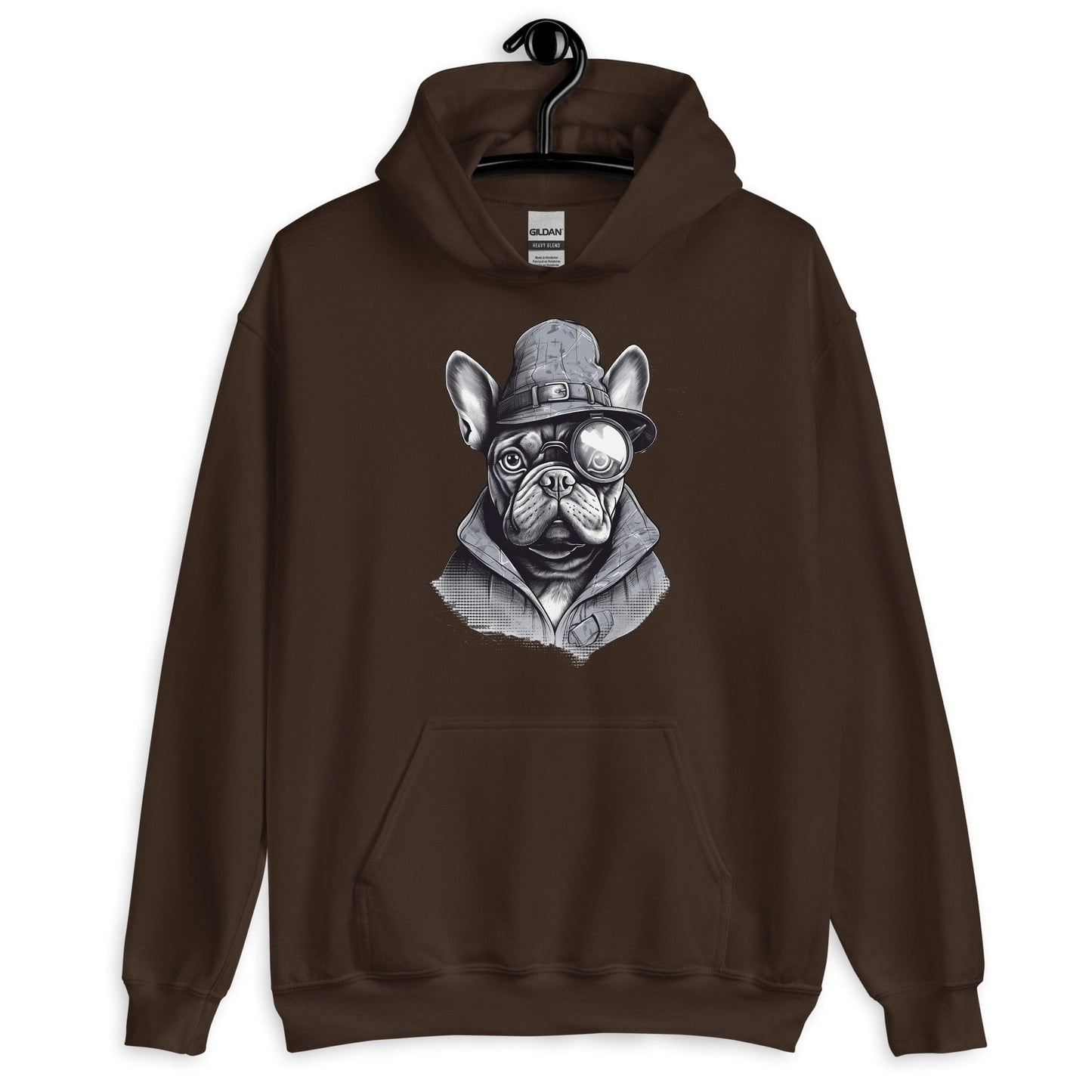 Frenchie Monocle: Stylish Canine Fashion with a Touch of Sophistication - Unisex Hoodie - Frenchie Emporium