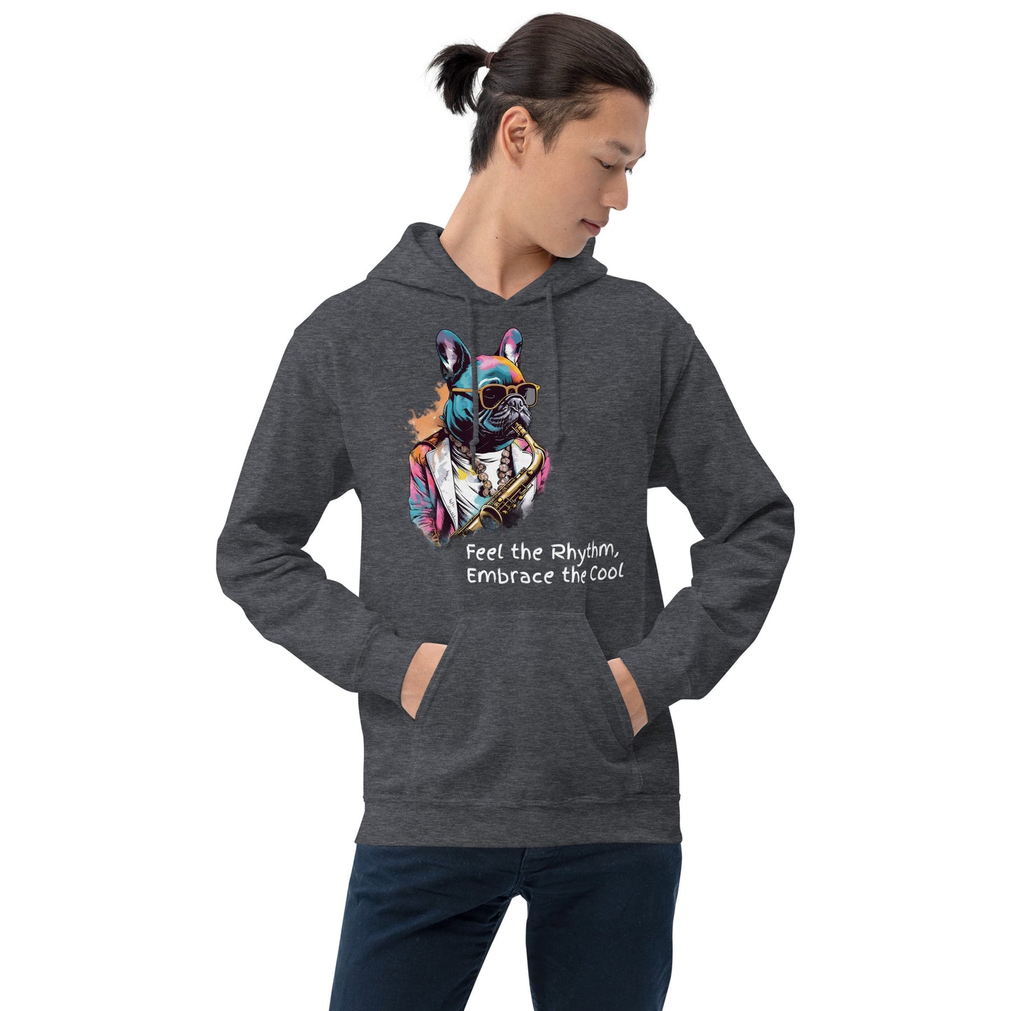 Jazzy Frenchie Saxophonist Unisex Hoodie