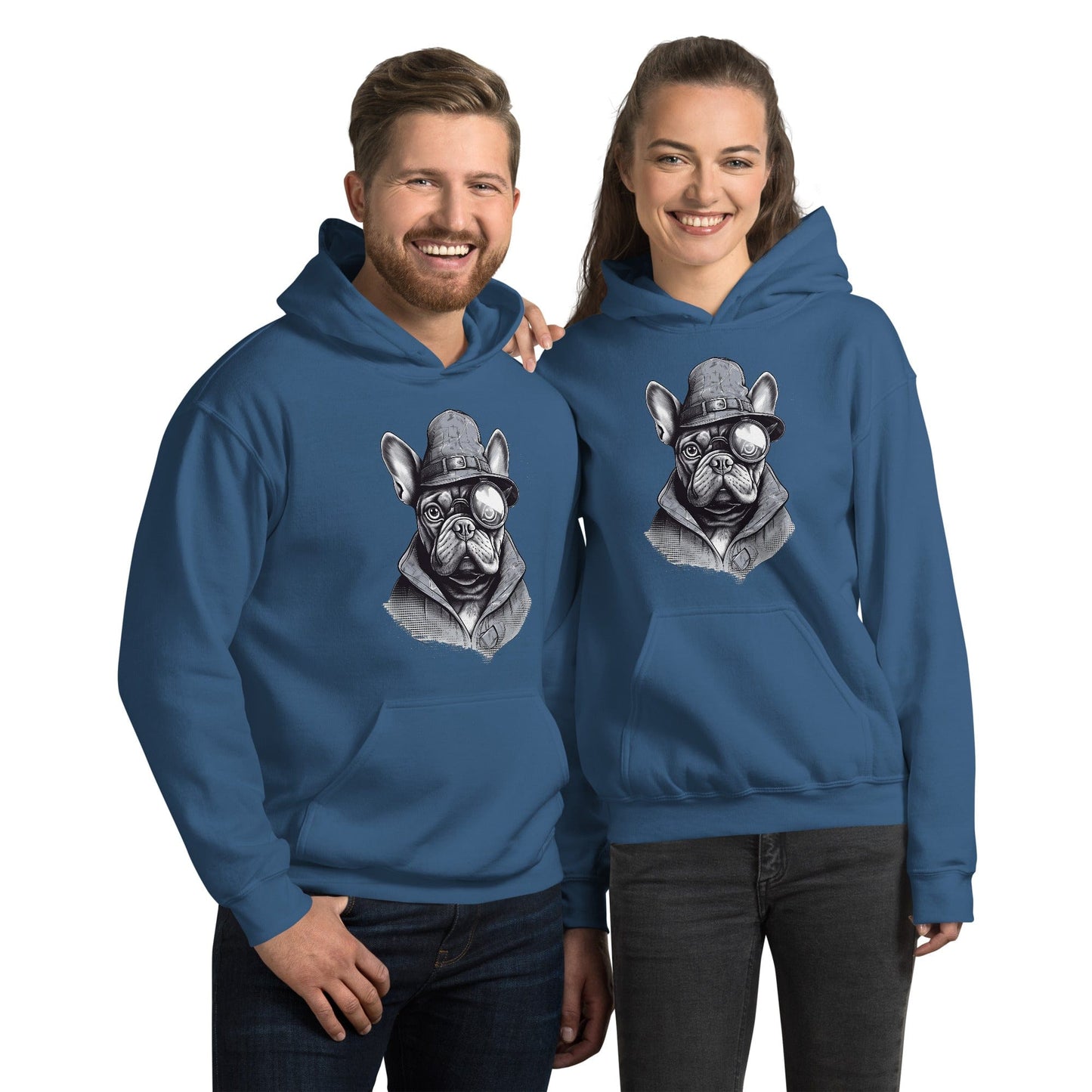 Frenchie Monocle: Stylish Canine Fashion with a Touch of Sophistication - Unisex Hoodie - Frenchie Emporium