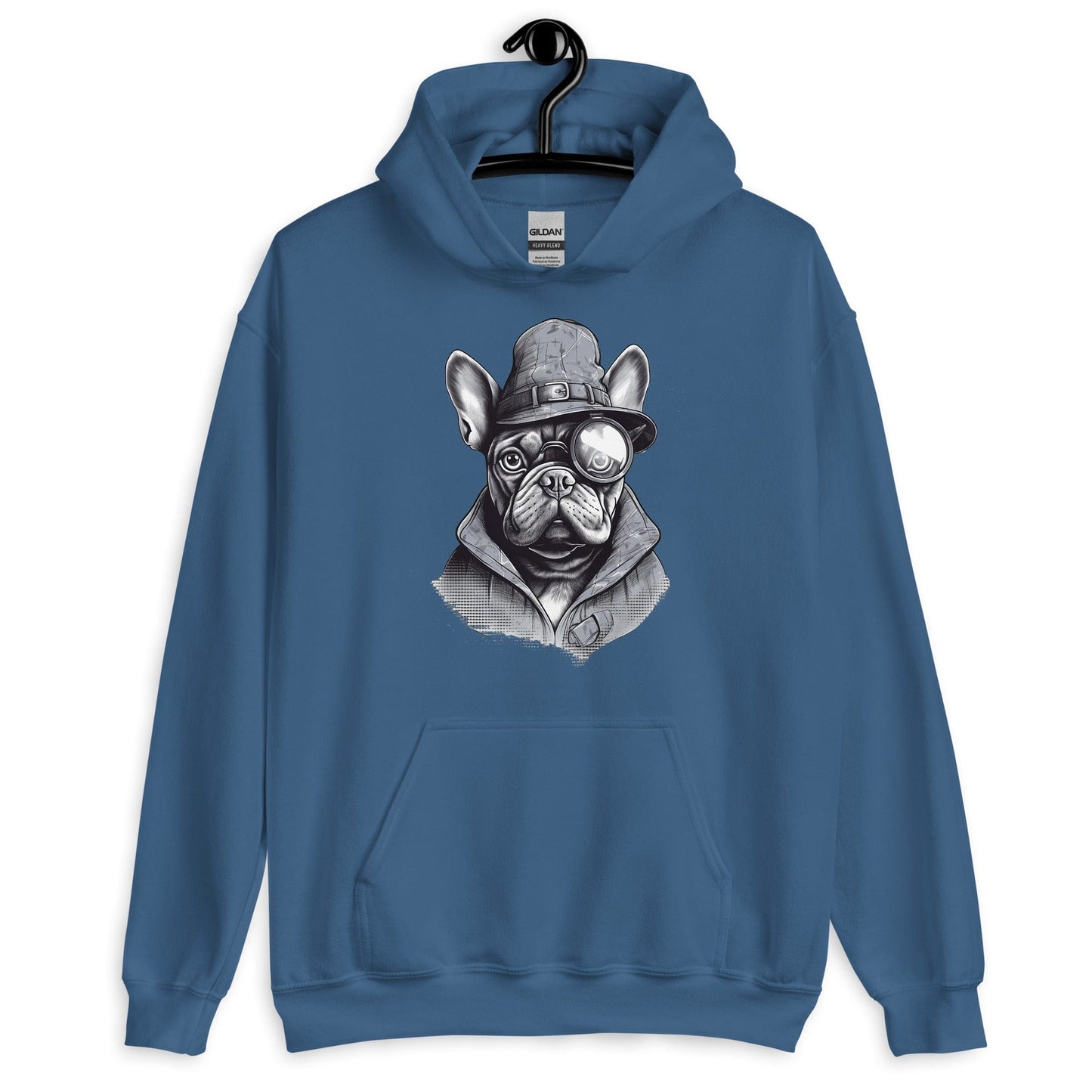 Frenchie Monocle: Stylish Canine Fashion with a Touch of Sophistication - Unisex Hoodie