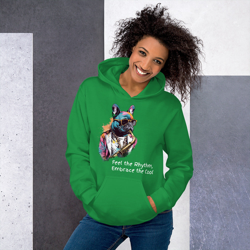 Jazzy Frenchie Saxophonist Unisex Hoodie